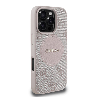 Apple iPhone 16 Pro Max Kılıf Guess Orjinal Lisanslı M-safe Şarj Özellikli Yazı Logolu Circle Classic Kapak Siyah