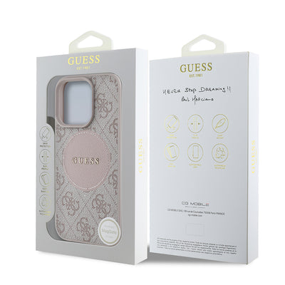 Apple iPhone 16 Pro Max Kılıf Guess Orjinal Lisanslı M-safe Şarj Özellikli Yazı Logolu Circle Classic Kapak Siyah