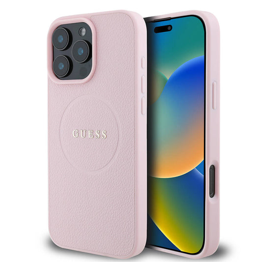 iPhone 16 Pro Max Kılıf Guess Orjinal Lisanslı M-safe Şarj Özellikli Yazı Logolu Grained Kılıf