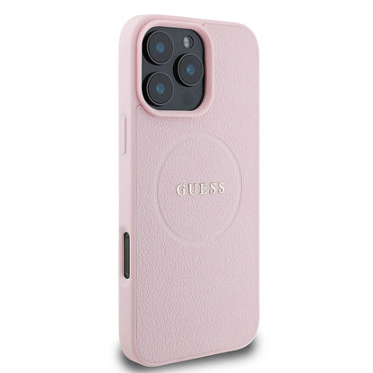 iPhone 16 Pro Max Kılıf Guess Orjinal Lisanslı M-safe Şarj Özellikli Yazı Logolu Grained Kılıf