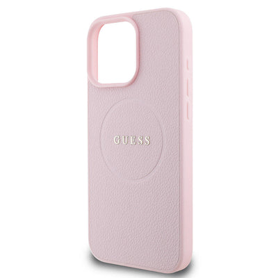 Apple iPhone 16 Pro Max Kılıf Guess Orjinal Lisanslı Magsafe Şarj Özellikli Yazı Logolu Grained Kapak Pembe