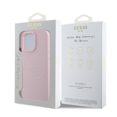 Apple iPhone 16 Pro Max Kılıf Guess Orjinal Lisanslı Magsafe Şarj Özellikli Yazı Logolu Grained Kapak Pembe