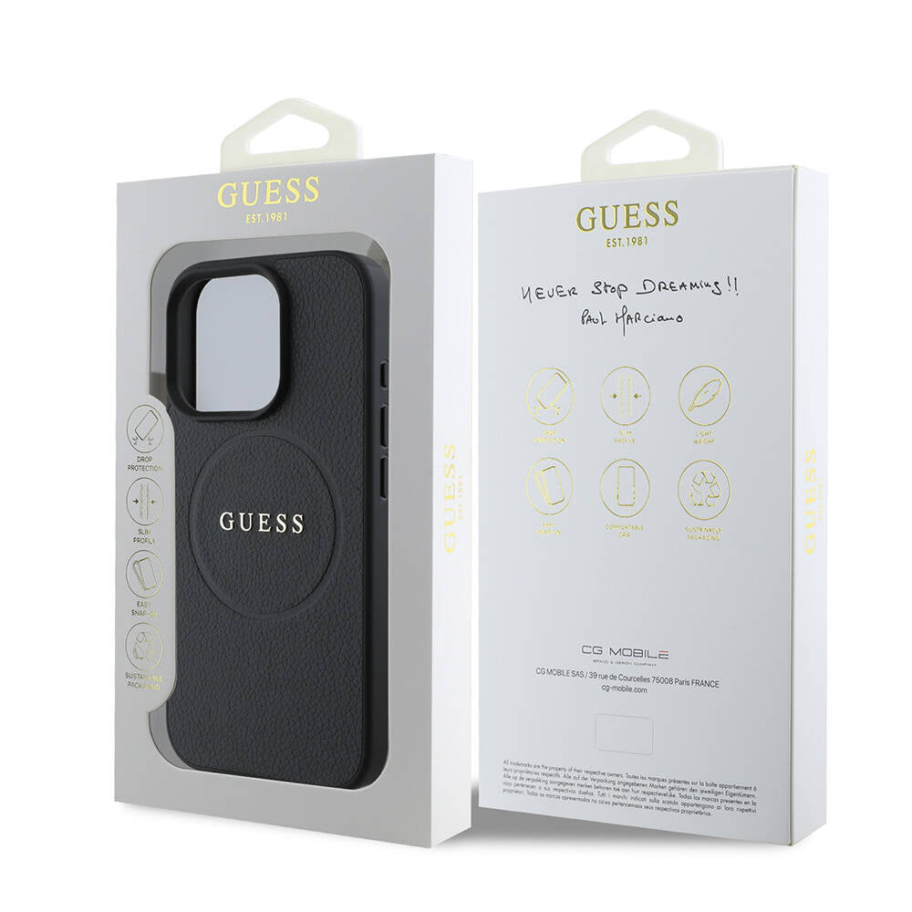 iPhone 16 Pro Max Kılıf Guess Orjinal Lisanslı M-safe Şarj Özellikli Yazı Logolu Grained Kılıf