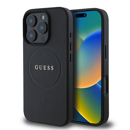 iPhone 16 Pro Max Kılıf Guess Orjinal Lisanslı M-safe Şarj Özellikli Yazı Logolu Grained Kılıf