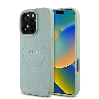 Apple iPhone 16 Pro Max Kılıf Guess Orjinal Lisanslı Magsafe Şarj Özellikli Yazı Logolu Grained Kapak Pembe