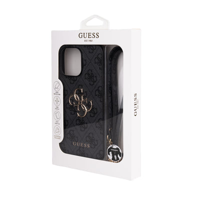 Apple iPhone 16 Pro Max Kılıf Guess Orjinal Lisanslı PU Deri 4G Büyük Metal Logolu Çapraz Vücut Askılı Kapak Kahverengi