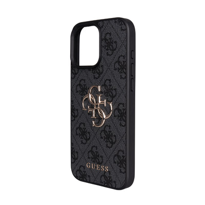 Apple iPhone 16 Pro Max Kılıf Guess Orjinal Lisanslı PU Deri 4G Büyük Metal Logolu Çapraz Vücut Askılı Kapak Siyah
