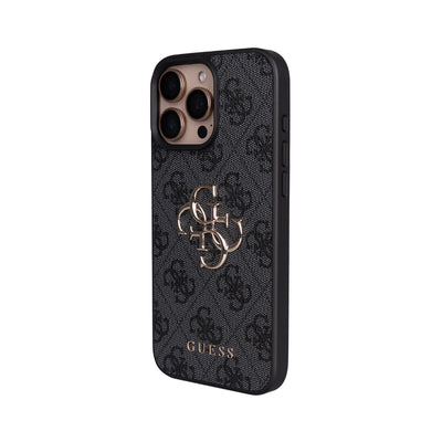Apple iPhone 16 Pro Max Kılıf Guess Orjinal Lisanslı PU Deri 4G Büyük Metal Logolu Çapraz Vücut Askılı Kapak Siyah