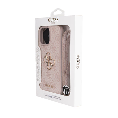 Apple iPhone 16 Pro Max Kılıf Guess Orjinal Lisanslı PU Deri 4G Büyük Metal Logolu Çapraz Vücut Askılı Kapak Kahverengi
