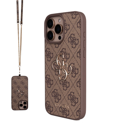 iPhone 16 Pro Max Kılıf Guess Orjinal Lisanslı PU Deri 4G Büyük Metal Logolu Çapraz Vücut Askılı Kılıf