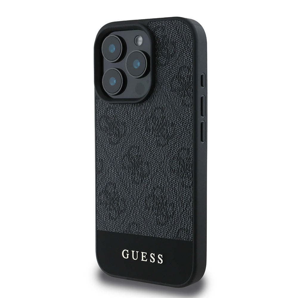 Apple iPhone 16 Pro Max Kılıf Guess Orjinal Lisanslı PU Deri Şerit Logo Dizaynlı Kapak Kahverengi