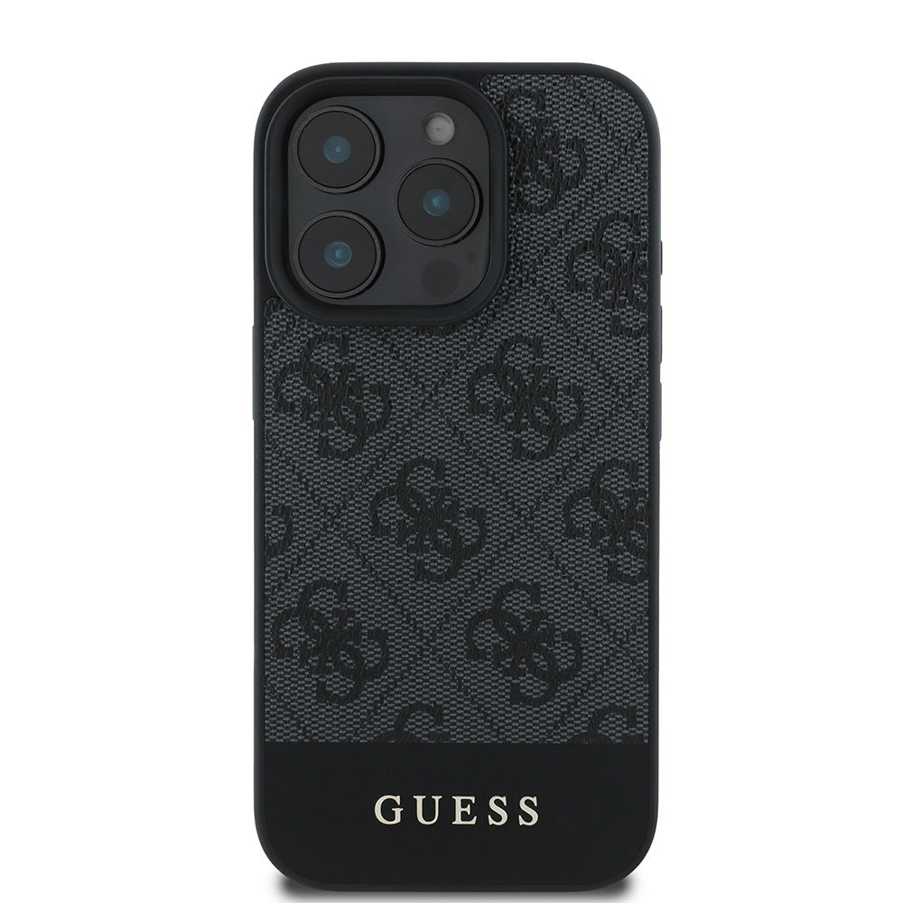 Apple iPhone 16 Pro Max Kılıf Guess Orjinal Lisanslı PU Deri Şerit Logo Dizaynlı Kapak Kahverengi