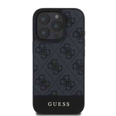 Apple iPhone 16 Pro Max Kılıf Guess Orjinal Lisanslı PU Deri Şerit Logo Dizaynlı Kapak Kahverengi