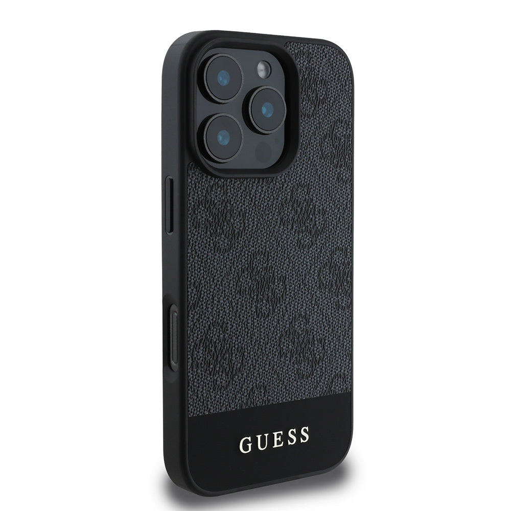 Apple iPhone 16 Pro Max Kılıf Guess Orjinal Lisanslı PU Deri Şerit Logo Dizaynlı Kapak Kahverengi