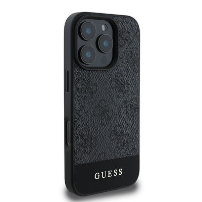 Apple iPhone 16 Pro Max Kılıf Guess Orjinal Lisanslı PU Deri Şerit Logo Dizaynlı Kapak Kahverengi