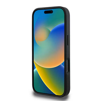 Apple iPhone 16 Pro Max Kılıf Guess Orjinal Lisanslı PU Deri Şerit Logo Dizaynlı Kapak Siyah