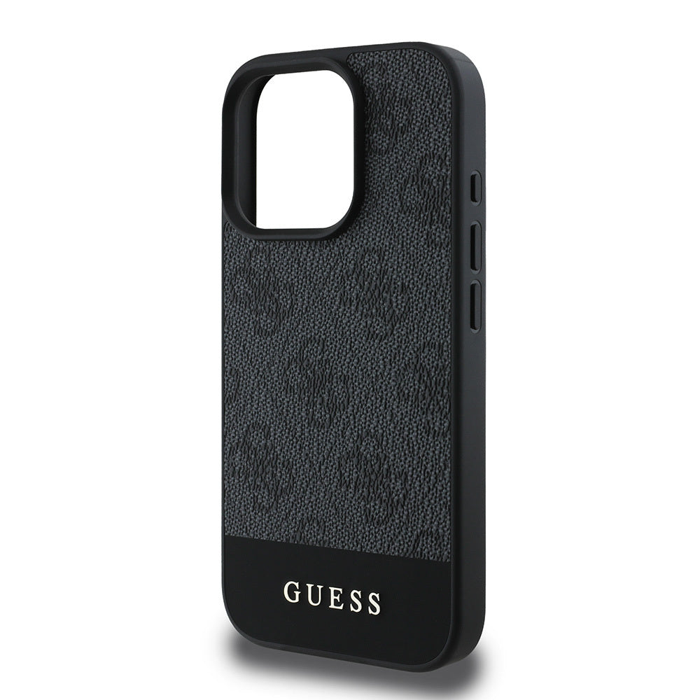 Apple iPhone 16 Pro Max Kılıf Guess Orjinal Lisanslı PU Deri Şerit Logo Dizaynlı Kapak Kahverengi