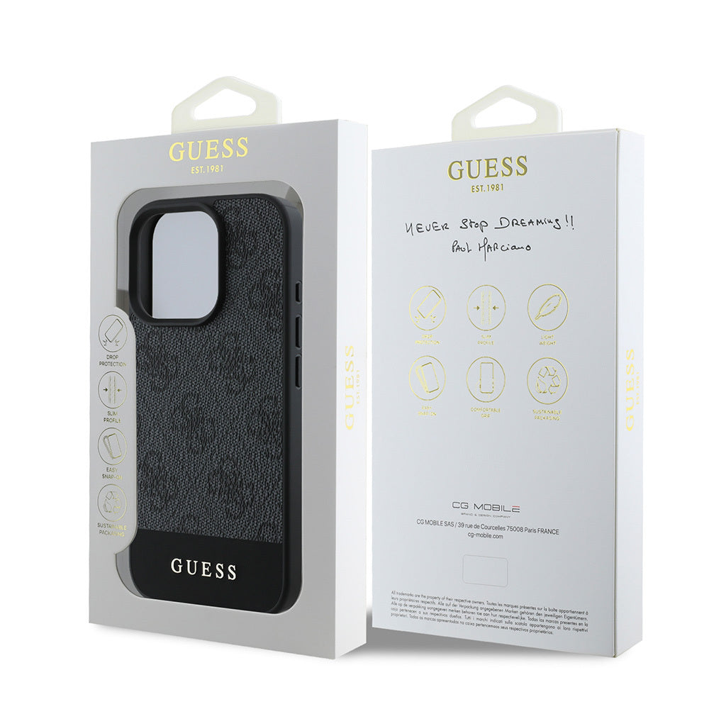 Apple iPhone 16 Pro Max Kılıf Guess Orjinal Lisanslı PU Deri Şerit Logo Dizaynlı Kapak Kahverengi