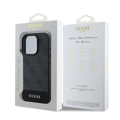 Apple iPhone 16 Pro Max Kılıf Guess Orjinal Lisanslı PU Deri Şerit Logo Dizaynlı Kapak Kahverengi