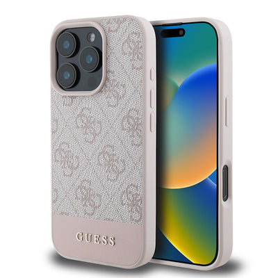 Apple iPhone 16 Pro Max Kılıf Guess Orjinal Lisanslı PU Deri Şerit Logo Dizaynlı Kapak Siyah