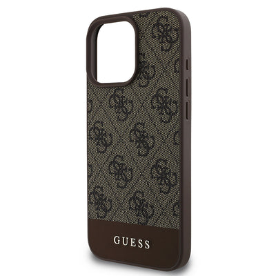 Apple iPhone 16 Pro Max Kılıf Guess Orjinal Lisanslı PU Deri Şerit Logo Dizaynlı Kapak Kahverengi