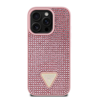 Apple iPhone 16 Pro Max Kılıf Guess Orjinal Lisanslı Taşlı Arka Yüzey Üçgen Logolu Kapak Gold