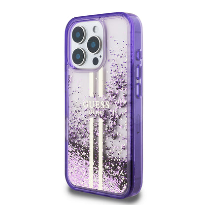 iPhone 16 Pro Max Kılıf Guess Orjinal Lisanslı Transparan Sıvılı Simli Altın Çizgili Kılıf