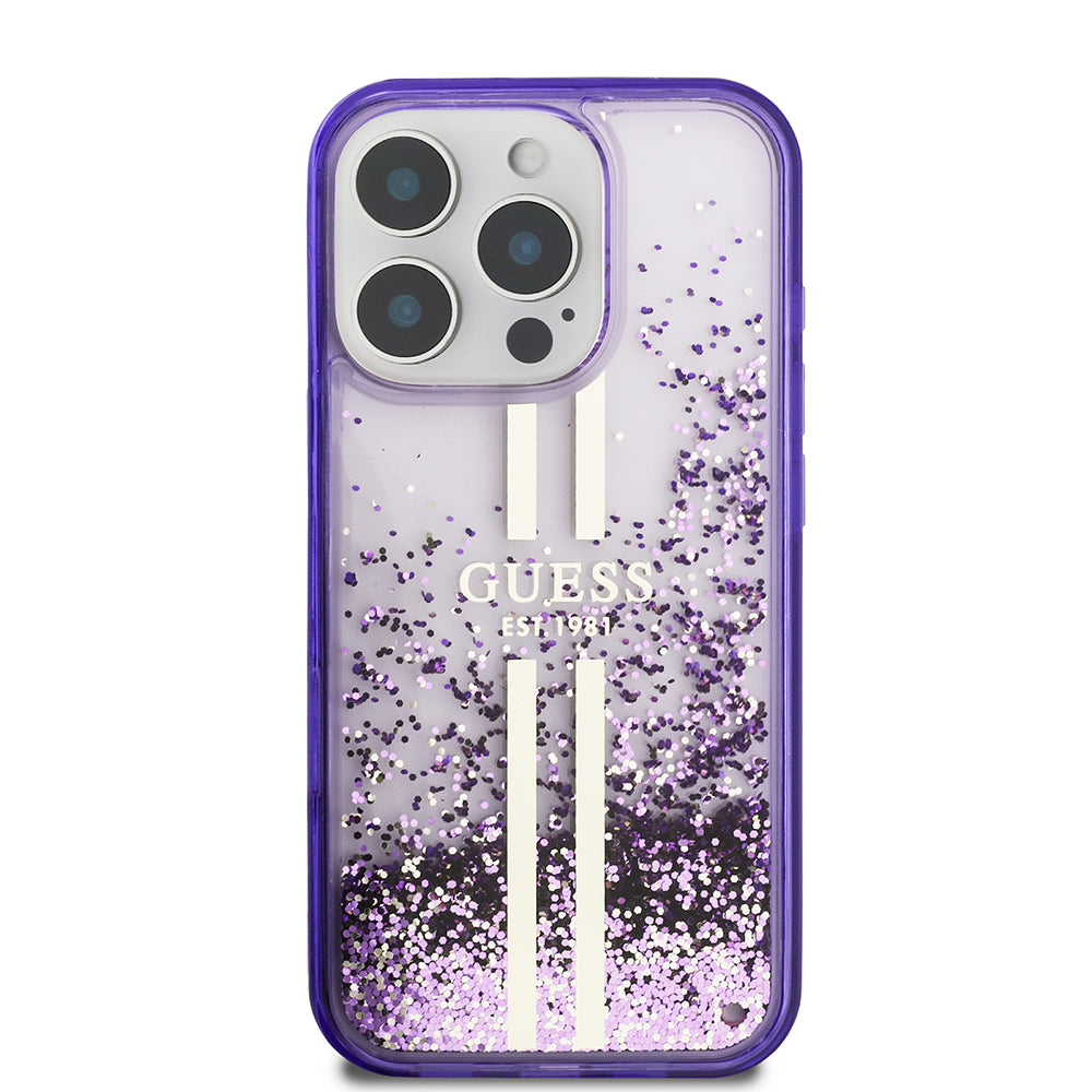 iPhone 16 Pro Max Kılıf Guess Orjinal Lisanslı Transparan Sıvılı Simli Altın Çizgili Kılıf