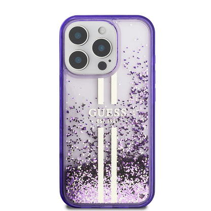 iPhone 16 Pro Max Kılıf Guess Orjinal Lisanslı Transparan Sıvılı Simli Altın Çizgili Kılıf