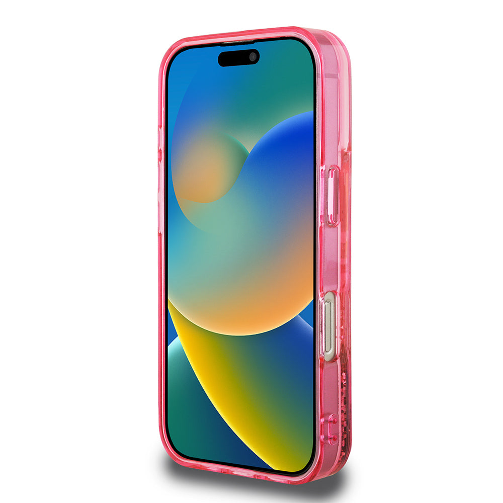 iPhone 16 Pro Max Kılıf Guess Orjinal Lisanslı Transparan Sıvılı Simli Altın Çizgili Kılıf