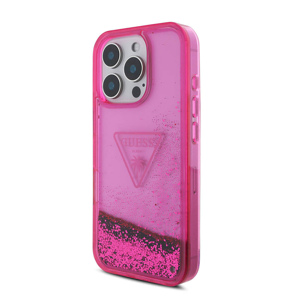 iPhone 16 Pro Max Kılıf Guess Orjinal Lisanslı Transparan Sıvılı Simli Dizayn Kılıf