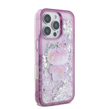 iPhone 16 Pro Max Kılıf Hello Kitty Orjinal Lisanslı Sıvılı Simli 50. Yıldönümü Partisi Kılıf