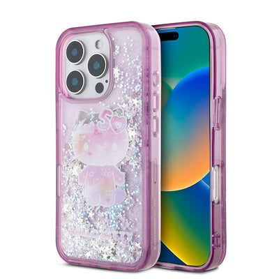 Apple iPhone 16 Pro Max Kılıf Hello Kitty Orjinal Lisanslı Sıvılı Simli 50. Yıldönümü Partisi Kapak Mor