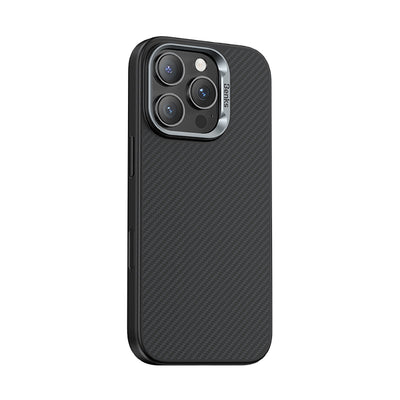 Apple iPhone 16 Pro Max Kılıf Karbon Fiber M-safe Şarj Özellikli Kamera Kontrol Butonlu Benks Hybrid ArmorPro 600D Kevlar Kapak Siyah