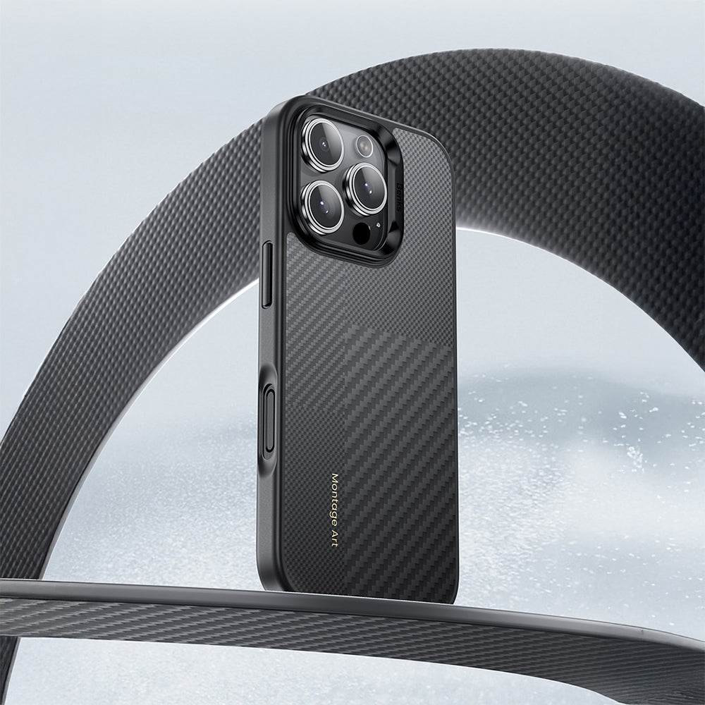 iPhone 16 Pro Max Kılıf Karbon Fiber M-safe Şarj Özellikli Kamera Kontrol Butonlu Benks Hybrid ArmorPro Montage Kevlar Kılıf