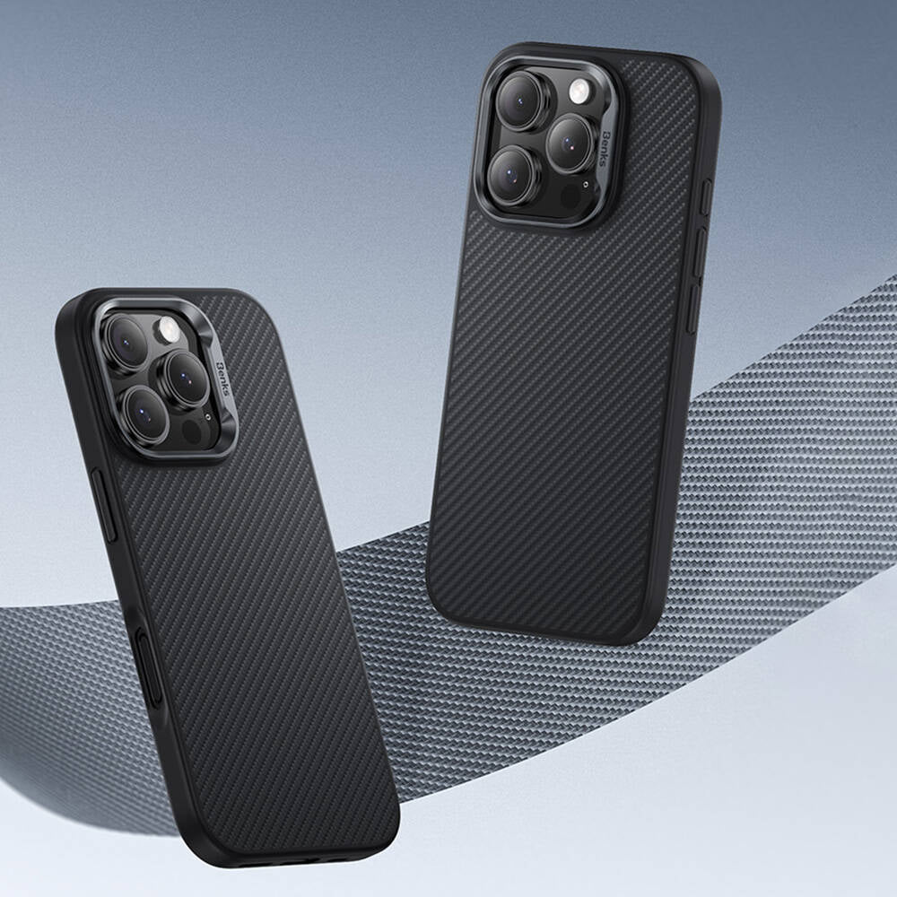 iPhone 16 Pro Max Kılıf Karbon Fiber M-safe Şarj Özellikli Benks Hybrid ArmorPro 600D Kevlar Kılıf