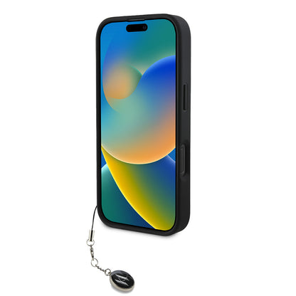iPhone 16 Pro Max Kılıf Karl Lagerfeld Orjinal Lisanslı Anahtarlıklı Taşlı KL Yazılı Saffiano Rhinestones Kılıf