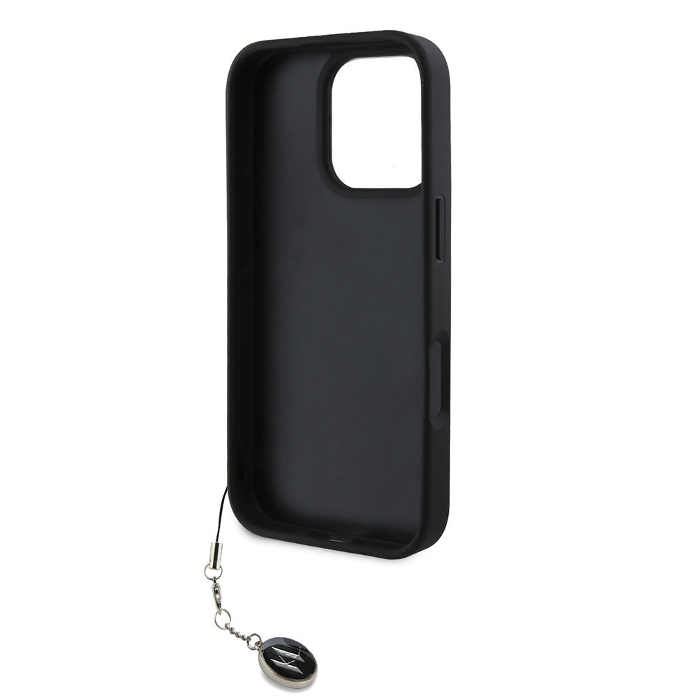 iPhone 16 Pro Max Kılıf Karl Lagerfeld Orjinal Lisanslı Anahtarlıklı Taşlı KL Yazılı Saffiano Rhinestones Kılıf