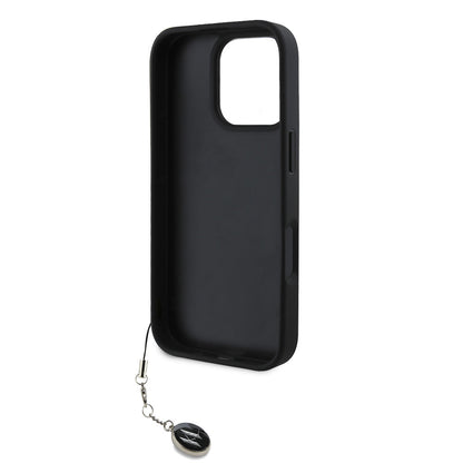 iPhone 16 Pro Max Kılıf Karl Lagerfeld Orjinal Lisanslı Anahtarlıklı Taşlı KL Yazılı Saffiano Rhinestones Kılıf