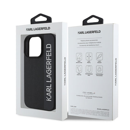 iPhone 16 Pro Max Kılıf Karl Lagerfeld Orjinal Lisanslı Anahtarlıklı Taşlı KL Yazılı Saffiano Rhinestones Kılıf