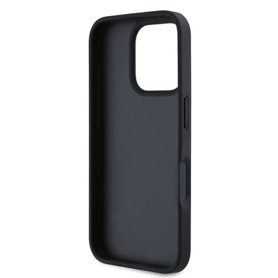 Apple iPhone 16 Pro Max Kılıf Karl Lagerfeld Orjinal Lisanslı Kartlıklı Monogram Sıcak Damgalı Elongated Logo Kapak Siyah