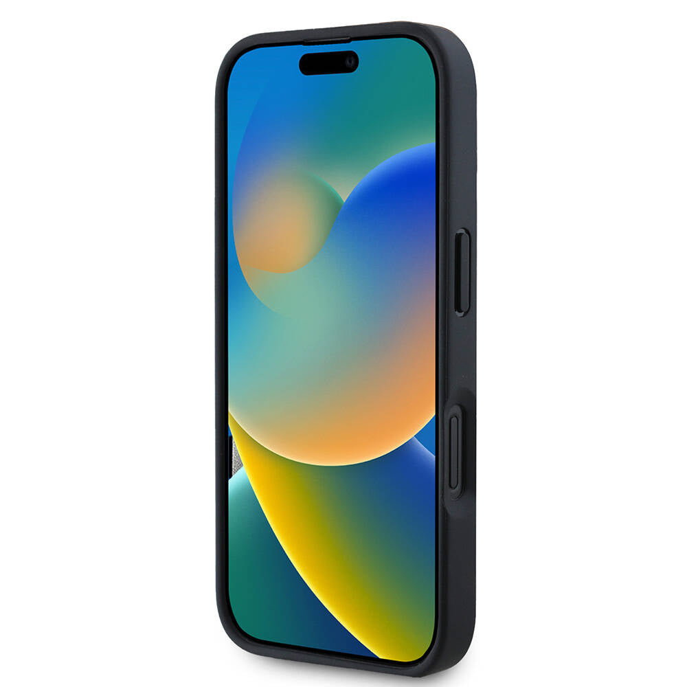 Apple iPhone 16 Pro Max Kılıf Karl Lagerfeld Orjinal Lisanslı Kartlıklı Monogram Sıcak Damgalı Elongated Logo Kapak Siyah