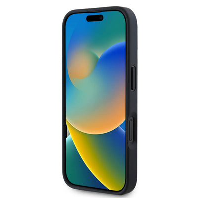 Apple iPhone 16 Pro Max Kılıf Karl Lagerfeld Orjinal Lisanslı Kartlıklı Monogram Sıcak Damgalı Elongated Logo Kapak Siyah