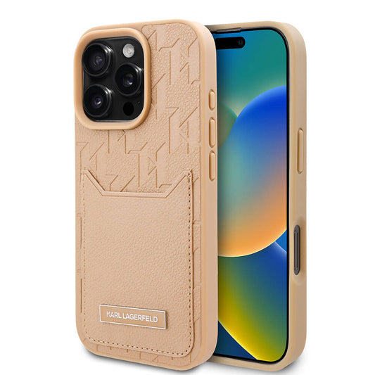 iPhone 16 Pro Max Kılıf Karl Lagerfeld Orjinal Lisanslı KL Desenli Kartlıklı Monogram Kılıf