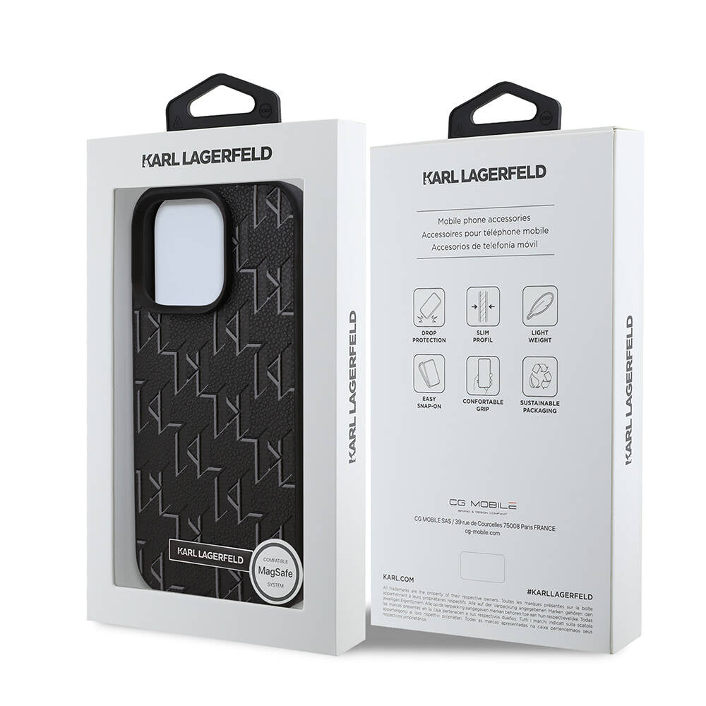 Apple iPhone 16 Pro Max Kılıf Karl Lagerfeld Orjinal Lisanslı Magsafe Şarj Özellikli KL Yazılı Hot Stamp Kapak Pembe