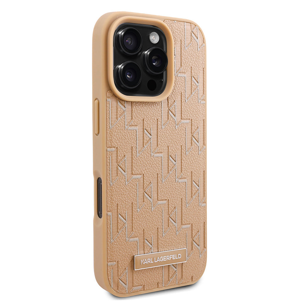 Apple iPhone 16 Pro Max Kılıf Karl Lagerfeld Orjinal Lisanslı Magsafe Şarj Özellikli KL Yazılı Hot Stamp Kapak Krem