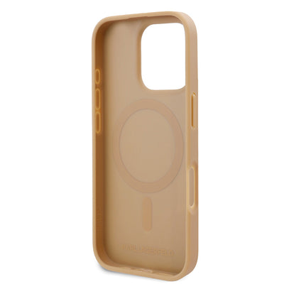 Apple iPhone 16 Pro Max Kılıf Karl Lagerfeld Orjinal Lisanslı Magsafe Şarj Özellikli KL Yazılı Hot Stamp Kapak Pembe