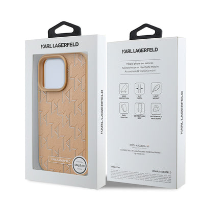 Apple iPhone 16 Pro Max Kılıf Karl Lagerfeld Orjinal Lisanslı Magsafe Şarj Özellikli KL Yazılı Hot Stamp Kapak Krem