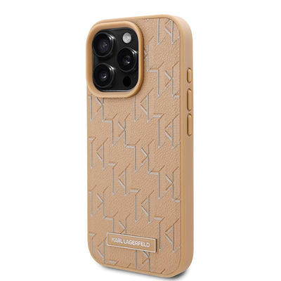 Apple iPhone 16 Pro Max Kılıf Karl Lagerfeld Orjinal Lisanslı Magsafe Şarj Özellikli KL Yazılı Hot Stamp Kapak Krem