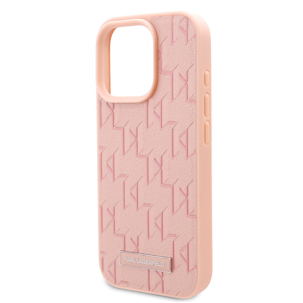 Apple iPhone 16 Pro Max Kılıf Karl Lagerfeld Orjinal Lisanslı Magsafe Şarj Özellikli KL Yazılı Hot Stamp Kapak Pembe